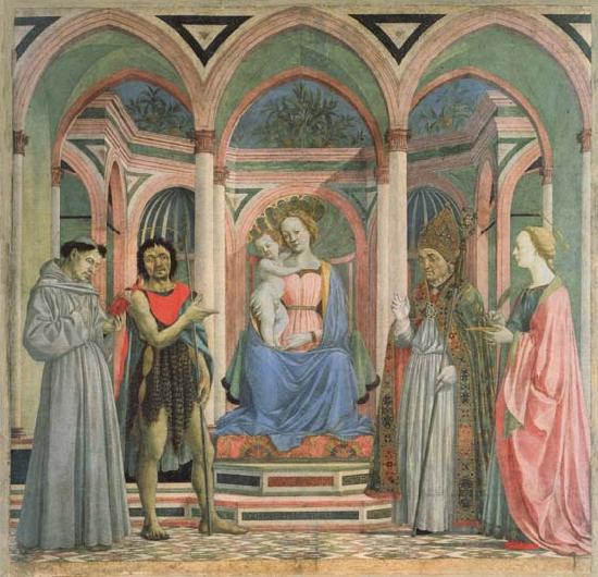 DOMENICO VENEZIANO Madonna and Child Enthroned with SS.Francis,john the Baptist,Zenobius,and Lucy Germany oil painting art